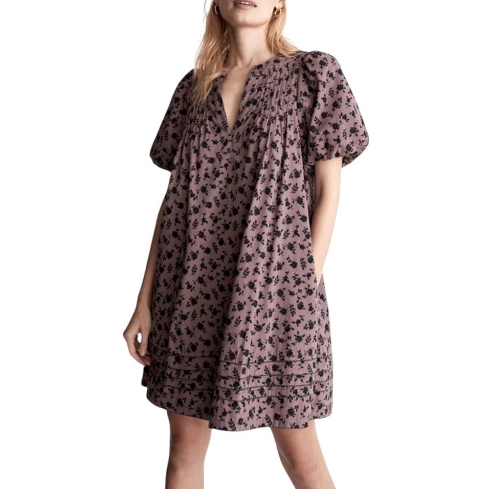 Tillie Puff Sleeve Mini Dress, Shadow Blooms Lilac Black Whimsigoth, size M NWOT